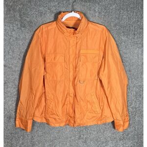 Gap Raincoat Jacket Womens Sz XL Orange Packable Zip Snap Pockets Hood VTG Y2K